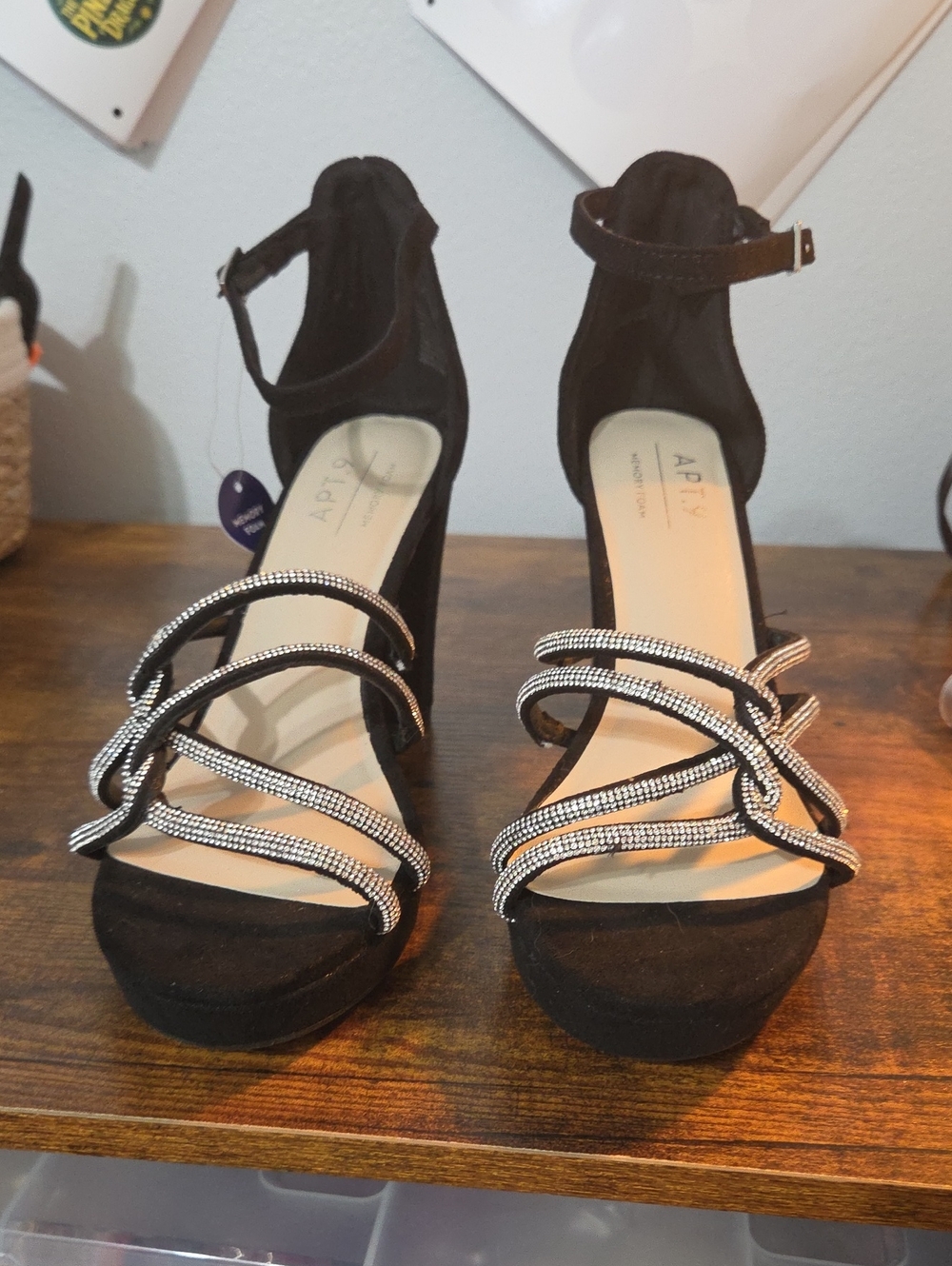 Apt. 9 Black Rhinestone Strappy Block Heel Sandals